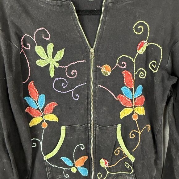 Y2K Rising International Hoodie Jacket Embroidered Boho Hippie Colorful Floral L - Picture 4 of 6